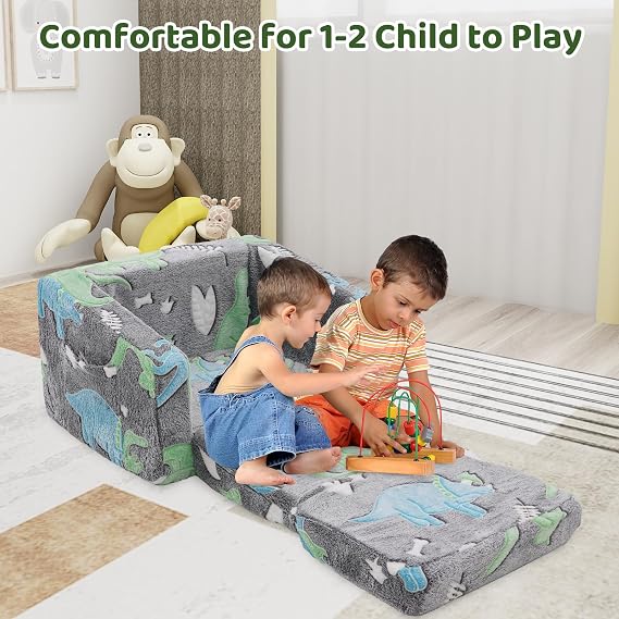 Kids Sofa, Fold Out Toddler Sofa Chair, Children Convertible Sofa Bed, Grey