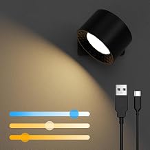 iFalarila Wall Light Bedroom, Wall Lamp with Rechargeable Battery 3 Colours and 3 Levels of Brightness LED Wall Lamp, Dimmable 360 Degree Rotation Indoor Wall Light