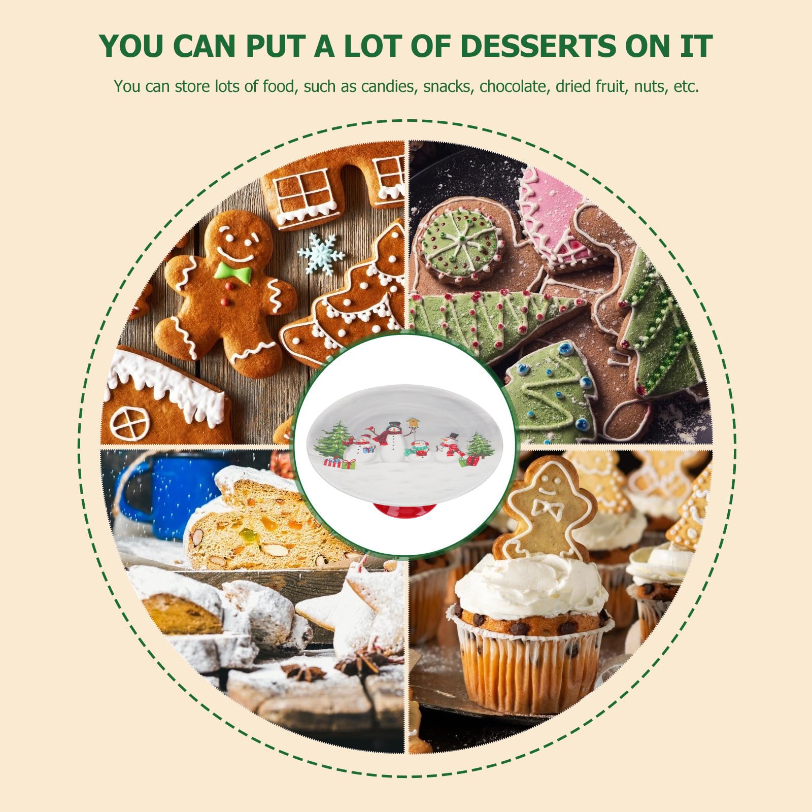 Zerodeko Présentoir à Gâteau Céramique Décoratif de Noël pour Desserts