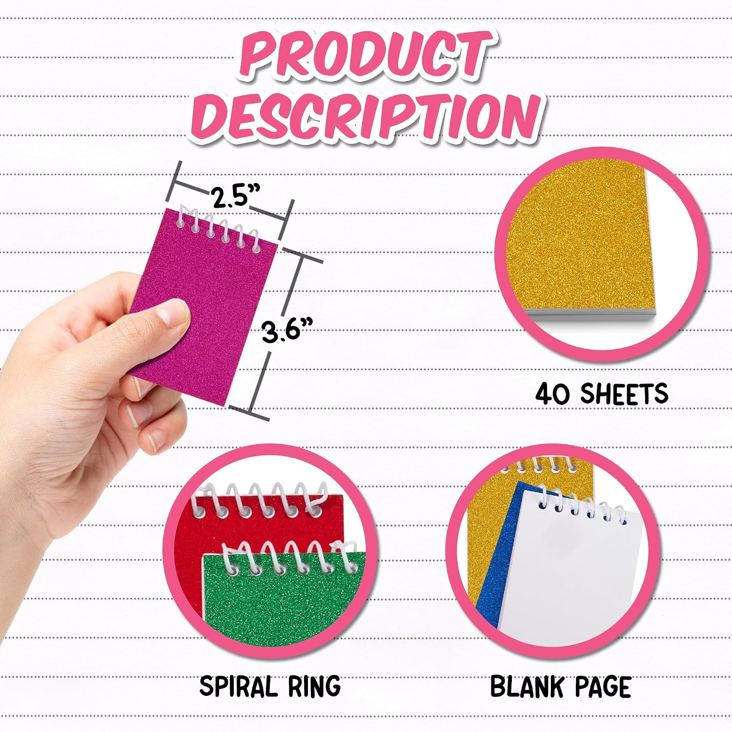 Playbees Mini Prism Spiral Notepads - 24PK Bulk Small Pocket Mini Notebooks for Kids, 2.5 Inch x 3.6 Inch - 20 Sheets Per Book, Top Bound Spiral Memo Note Pads for Party Favor Gifts and Goodie Bags image 3