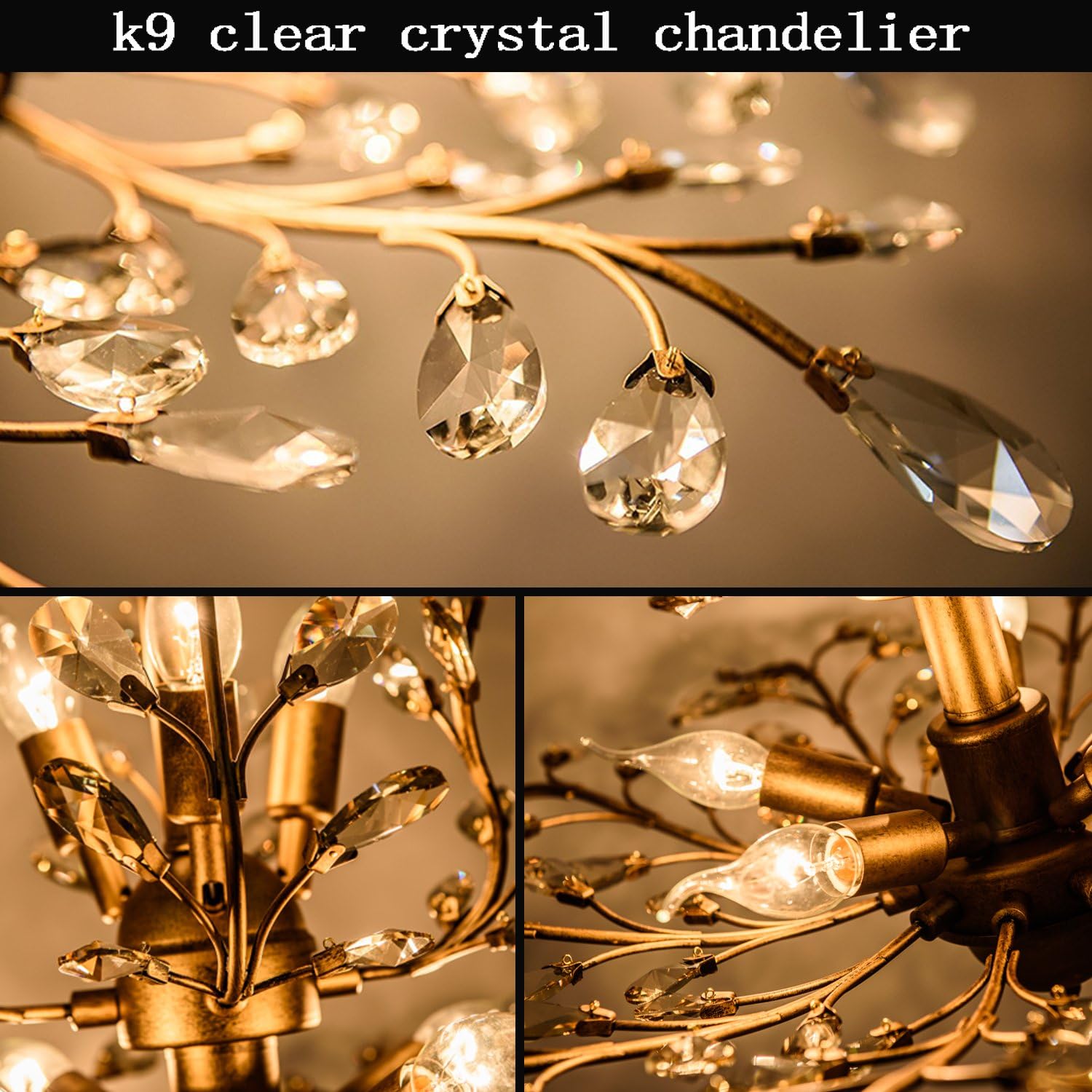 Greatest Product Garwarm 3-Light Crystal Chandeliers,Ceiling Lights,Crystal Pendant Lighting,Ceiling Light Fixtures for Living Room Bedroom Restaurant Porch(Gold)