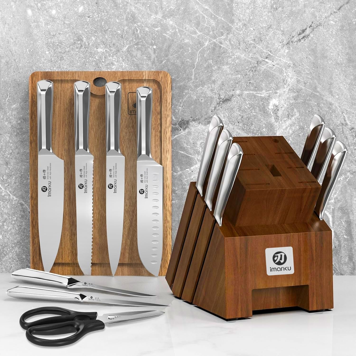 imarku Knife Set, 16PCS High Carbon Stainless Steel Kitchen Knife Set with Block Ultra Sharp Knife Block Set, Japanese Knife Set with Dotted Non-slip Ergonomic Handle, Best Gifts - Image 9