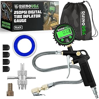 Rhino USA Digital Tire Pressure Gauge with Inflator (250 PSI)