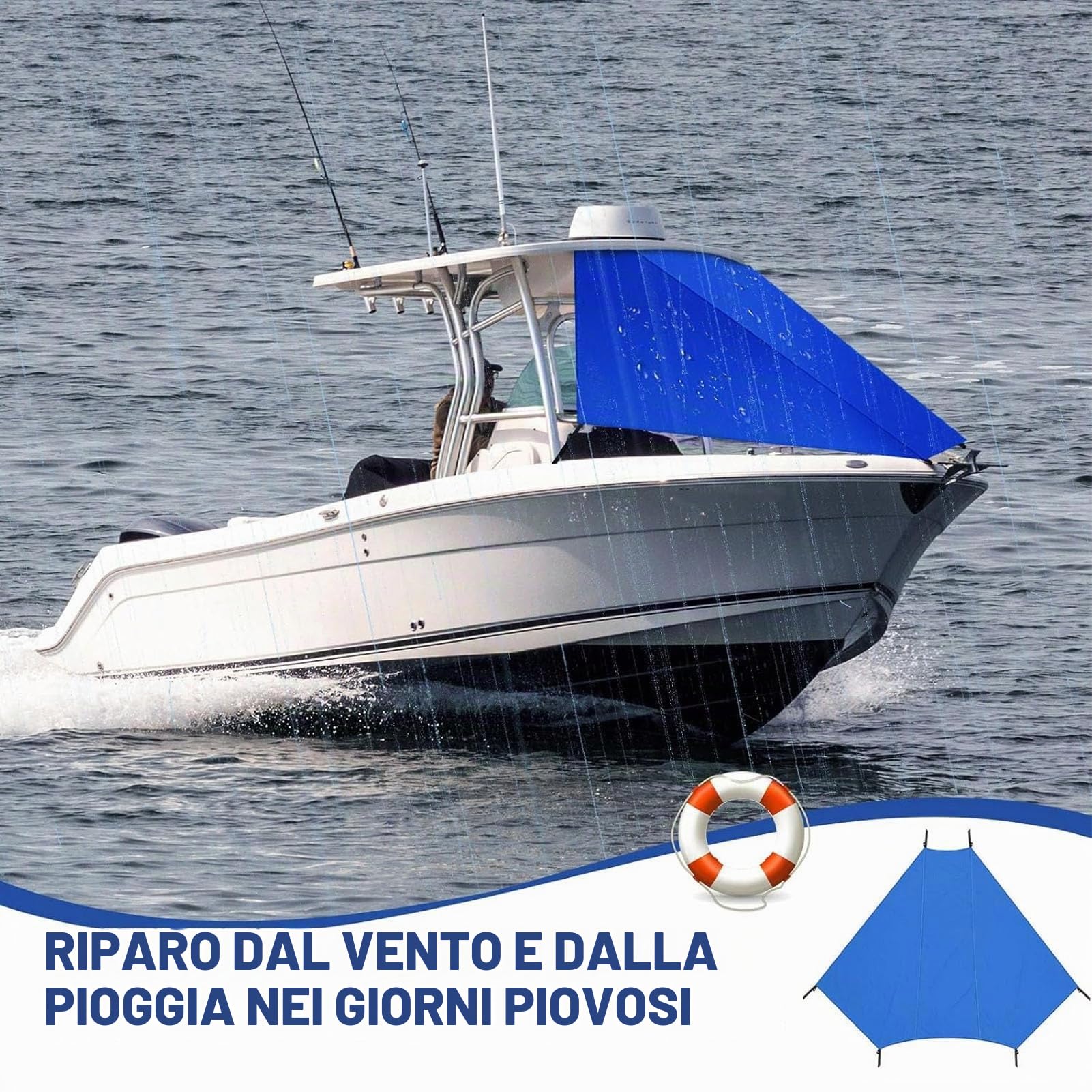 Parasole per Barca T Top a Prua, Impermeabile, Antivento, per Escursioni Marine, Viaggi in Spiaggia, Campeggio, Tessuto Oxford 600D (6' X 7,5')