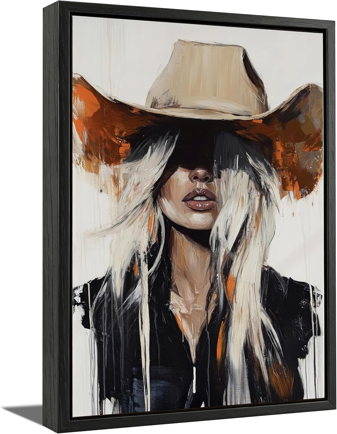 Abstract Western Cowgirl Canvas Wall Art Blonde Woman in Cowboy Hat Picture Wall Decor Modern Southwest Farmhouse Rustic Country Girl Posters Painting Prints Artwork for Girls Room Bedroom Dorm Decor