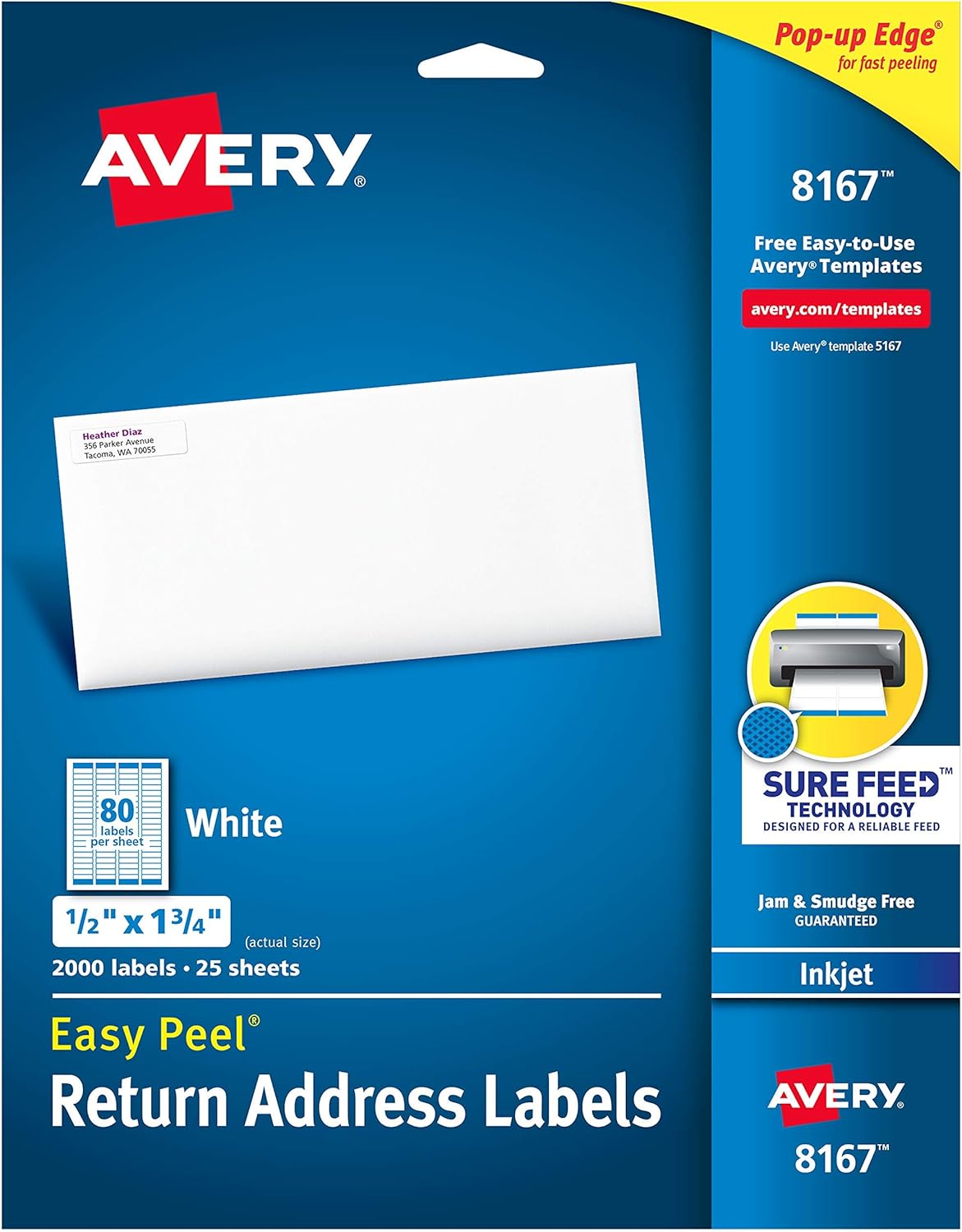 Avery Easy Peel Inkjet Address Labels, 1/2 x 1 3/4, White, 2000/Pack
