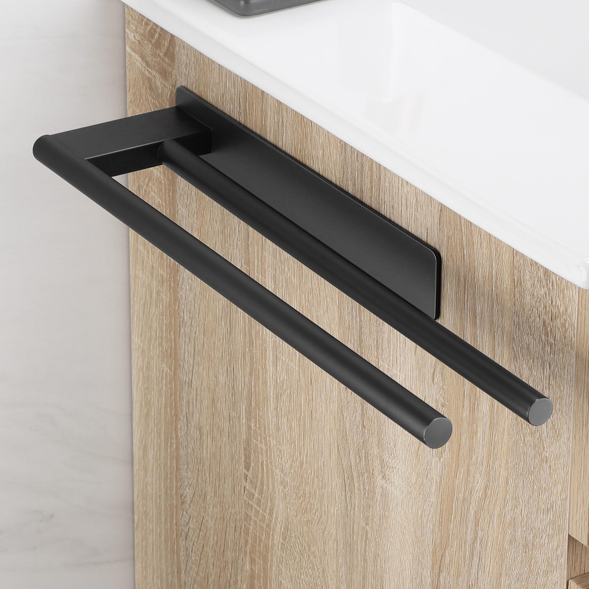 Porte-serviettes de bain autocollant, double porte-serviettes adhésif pour salle de bain murale, porte-serviettes de cuisine en acier inoxydable, noir