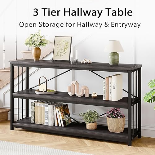 Miniatura 51 de LVB Mesa consola negra, mesa de entrada moderna para pasillo sala de estar, mesa de sofá industrial detrás del sofá, mesa de entrada de metal de