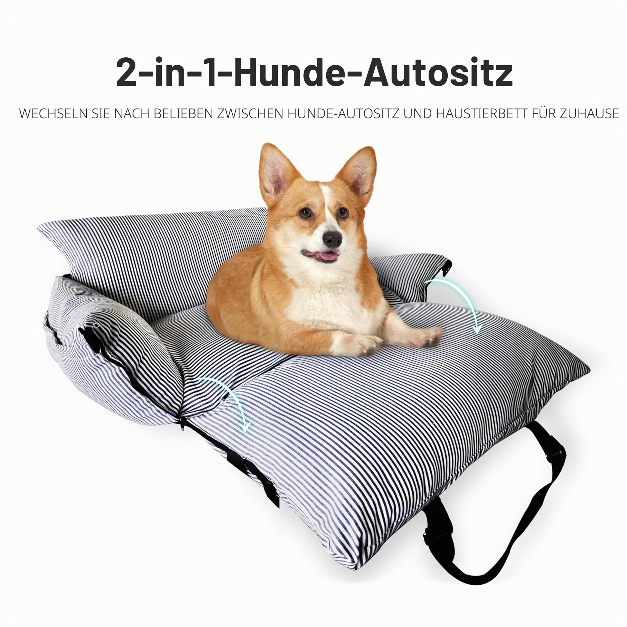 Sicherer Autositz für kleine Hunde, 6 kg – Autokorb mit Gurt, rutschfester Basis & Taschen – abnehmbarer und waschbarer Bezug