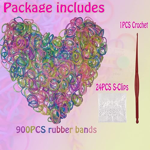 Miniatura 3 de Banda de goma de 900 colores mixtos luminosos con 24 clips en S y 1 ganchillo pequeño, elástico.