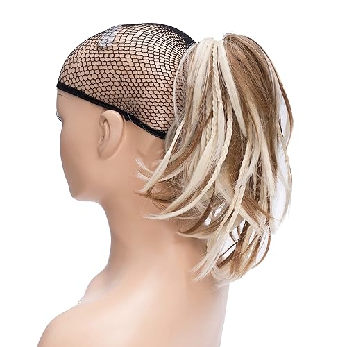 Miniatura 7 de IMISSU Extensiones de cabello hechas a mano con clip para cola de caballo trenzadas, piezas de pelo de cola de caballo (negro)