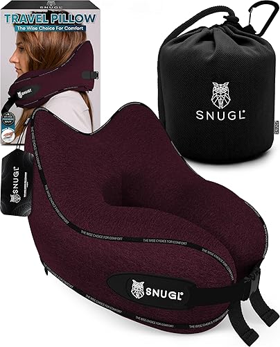 SNUGL Travel Pillow – Neck Pillow Airplane, Travel Pillows for Airplanes, Neck Pillows Memory Foam – Road Trip Essentials for Adults – Traveling Jet