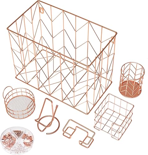 Y YOMA Organizador de escritorio de color oro rosa para carpeta colgante de tamaño carta, 7 unidades, organizador de carpetas, soporte para