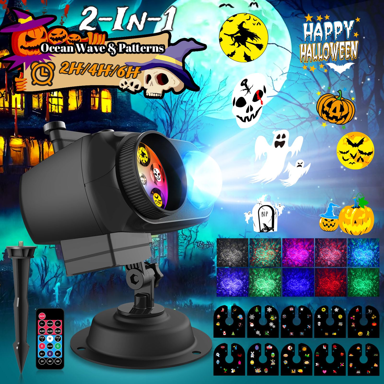 2026 ulepszone światła projektora HD, Boże Narodzenie, Halloween, IP67, wodoodporna lampa do dekoracji na zewnątrz, jasna, świąteczna lampa projekcyjna z pilotem do domu, podwórka, ogrodu, dekoracja