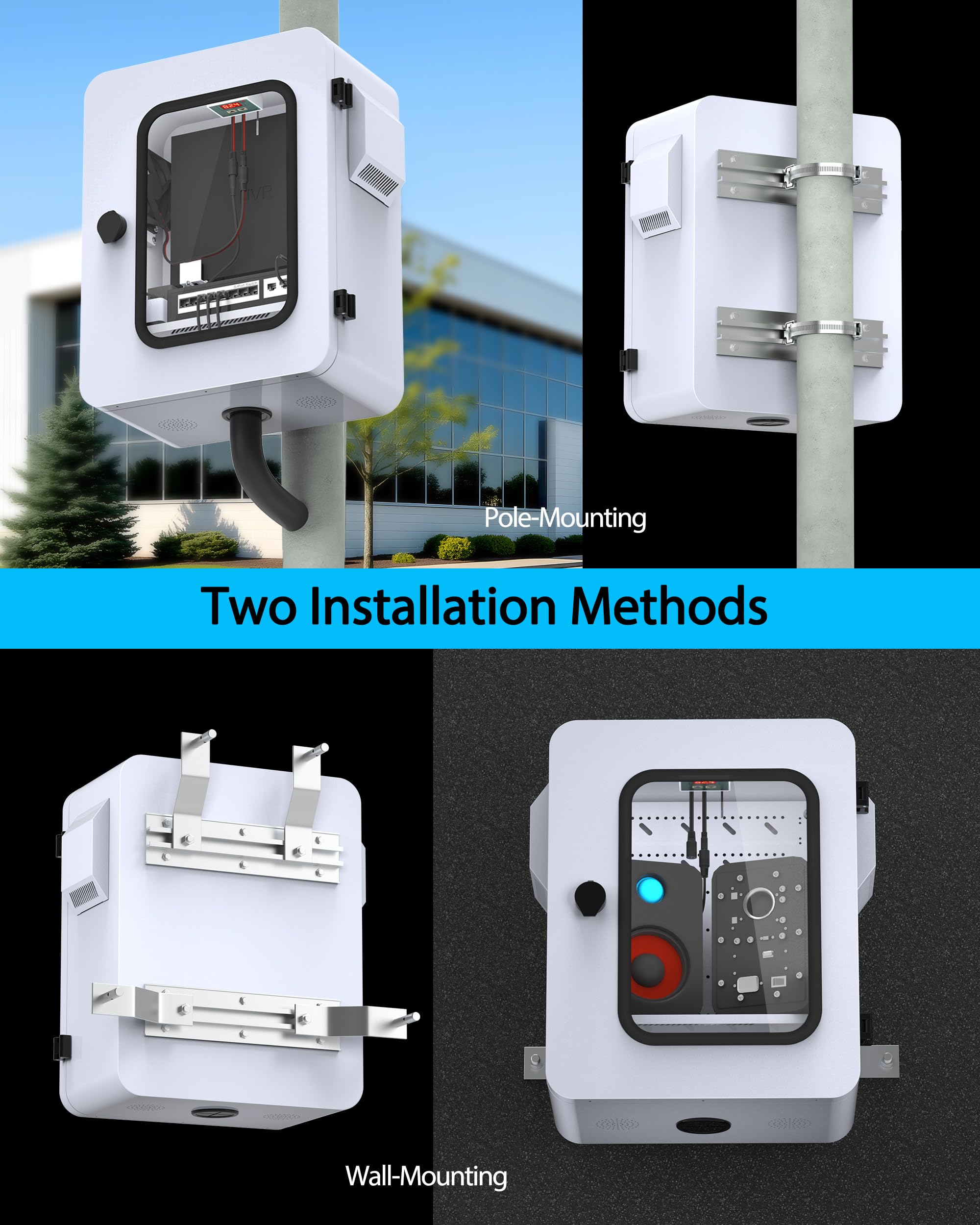 Caja eléctrica para exteriores con ventana transparente, termostato y ventilador, control preciso de temperatura de -17.7 °C, clasificación IP65 resistente al agua, acero galvanizado, haz