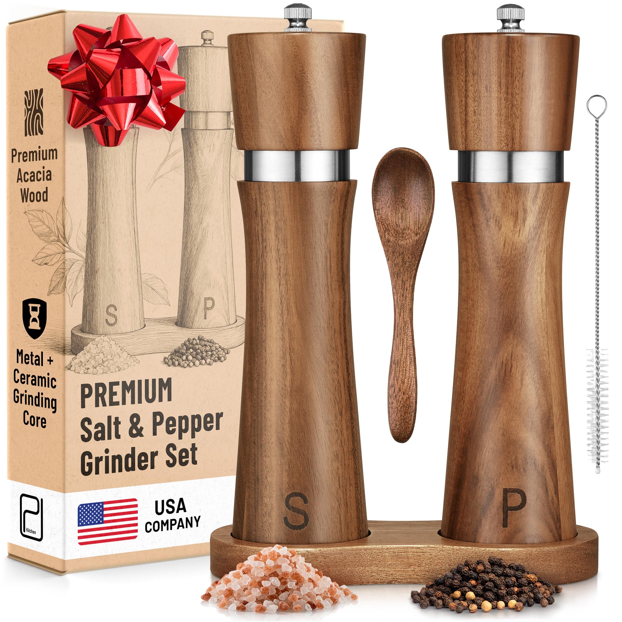 Premium Acacia Wood Salt & Pepper Grinder Set -1 Premium Acacia Wood Salt & Pepper Grinder Set -1