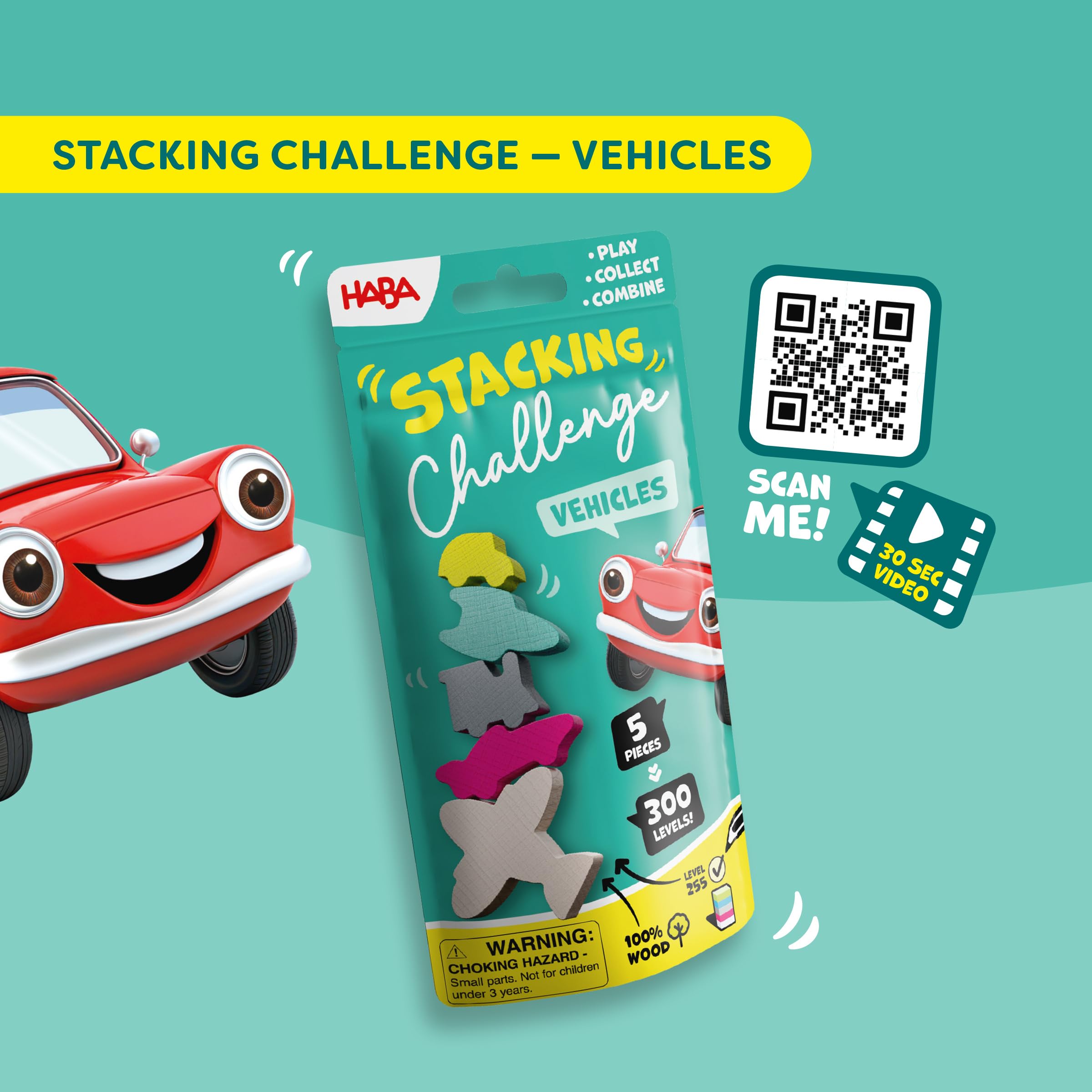 HABA 2013868001 - Stacking Challenge Vehicles, Juego Infantil con retos de apilar, Solitario, de Viaje. Más 6 años - 4