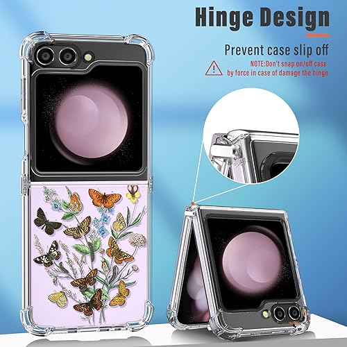 Miniatura 3 de Plakill Funda para Samsung Galaxy Z Flip 5, bonito diseño floral de mariposas, diseño protector de mariposa, TPU suave, a prueba de golpes, para