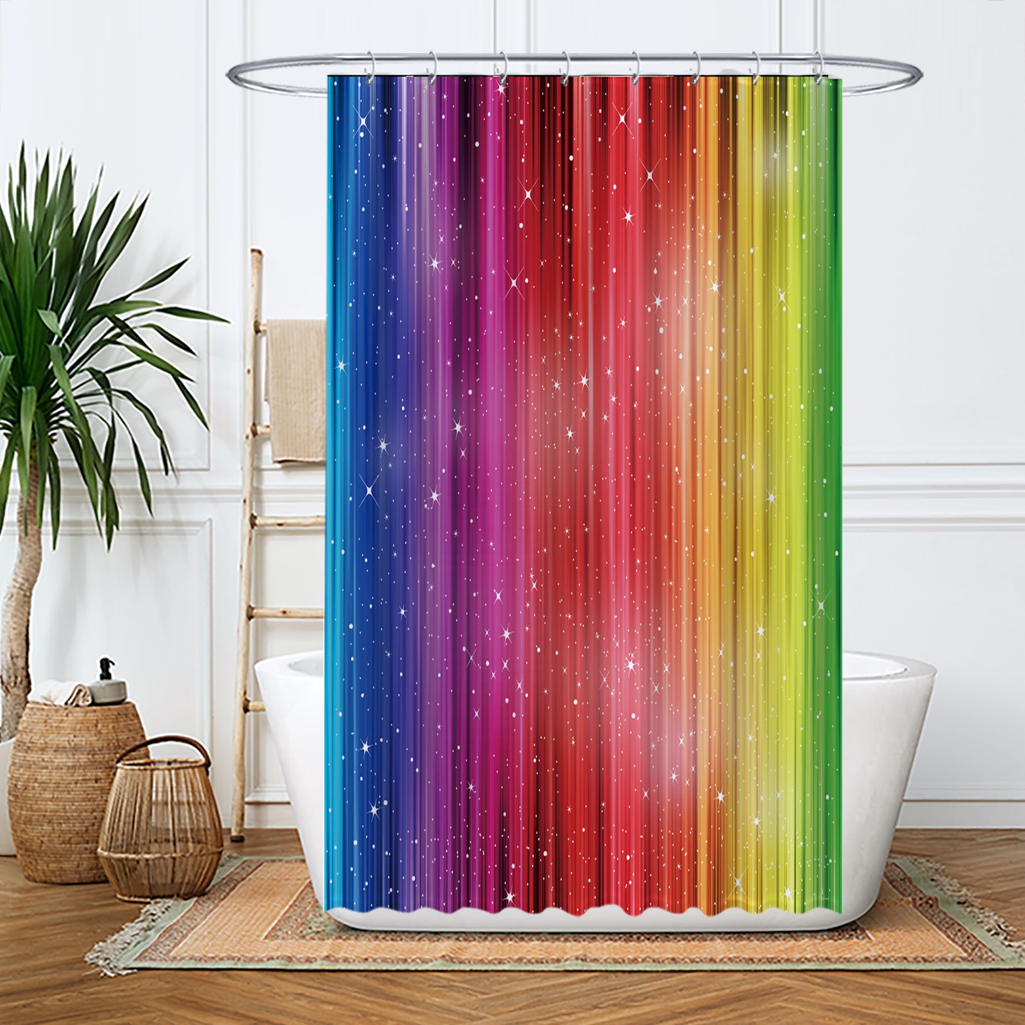 Ulticool Shower Curtain - Rainbow - 120 x 200 cm - Washable - Anti Mould - Waterproof - with 8 Rings, W 47.2" x L 78.7" (1 Panels) - Image 4