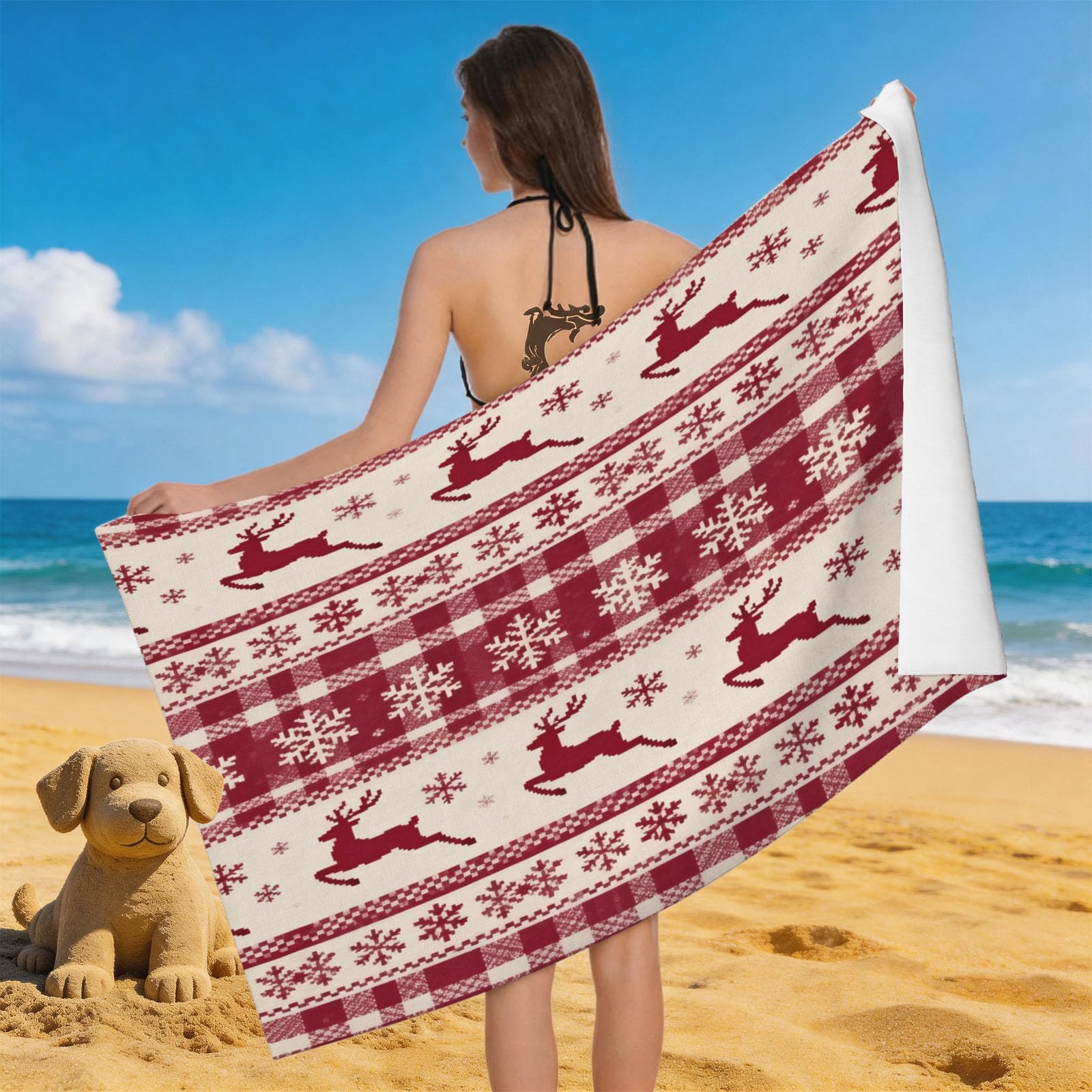 Leichong 3D Cartoon Deer Beach Towel Microfiber Soft Quick Dry for Adults, Chic Bath Towel Lightweight Soft Absorbent for Travel Swimming Pool Sports, 75 x 150 cm