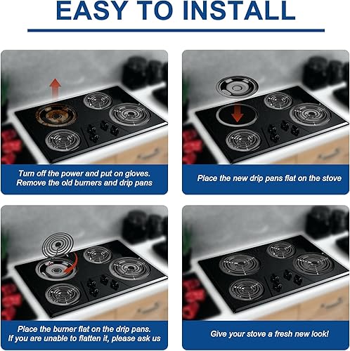 Miniatura 8 de Bobina de quemador de estufa eléctrica Elementos MP15YA MP21YA y 5304430150 5304430149 Porcelana Negro Reemplazo de sartenes de goteo para ken-more