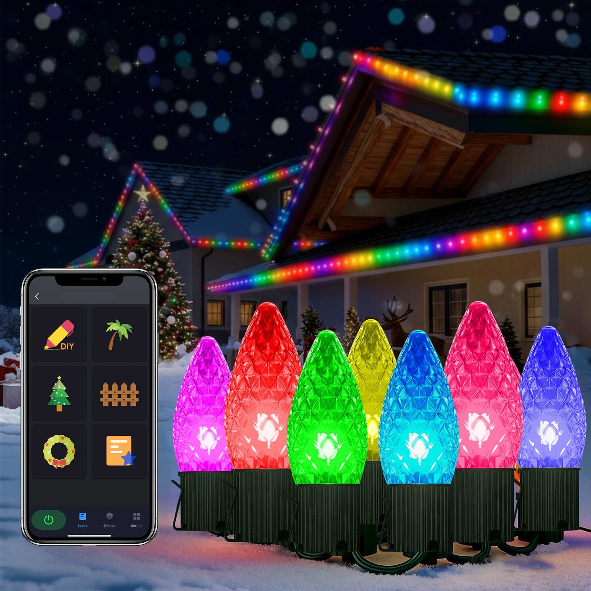 Smart C9 Christmas Lights Outdoor, 134 Feet 150 LED C9 String
