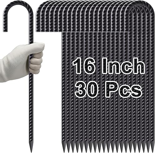 Vista 14 de VVOKGO Estacas de Varilla Corrugada de 16 Pulgadas con Gancho en J de Servicio Pesado para Cerca de Eslabones de Cadena, 16 Piezas de Picos Largos