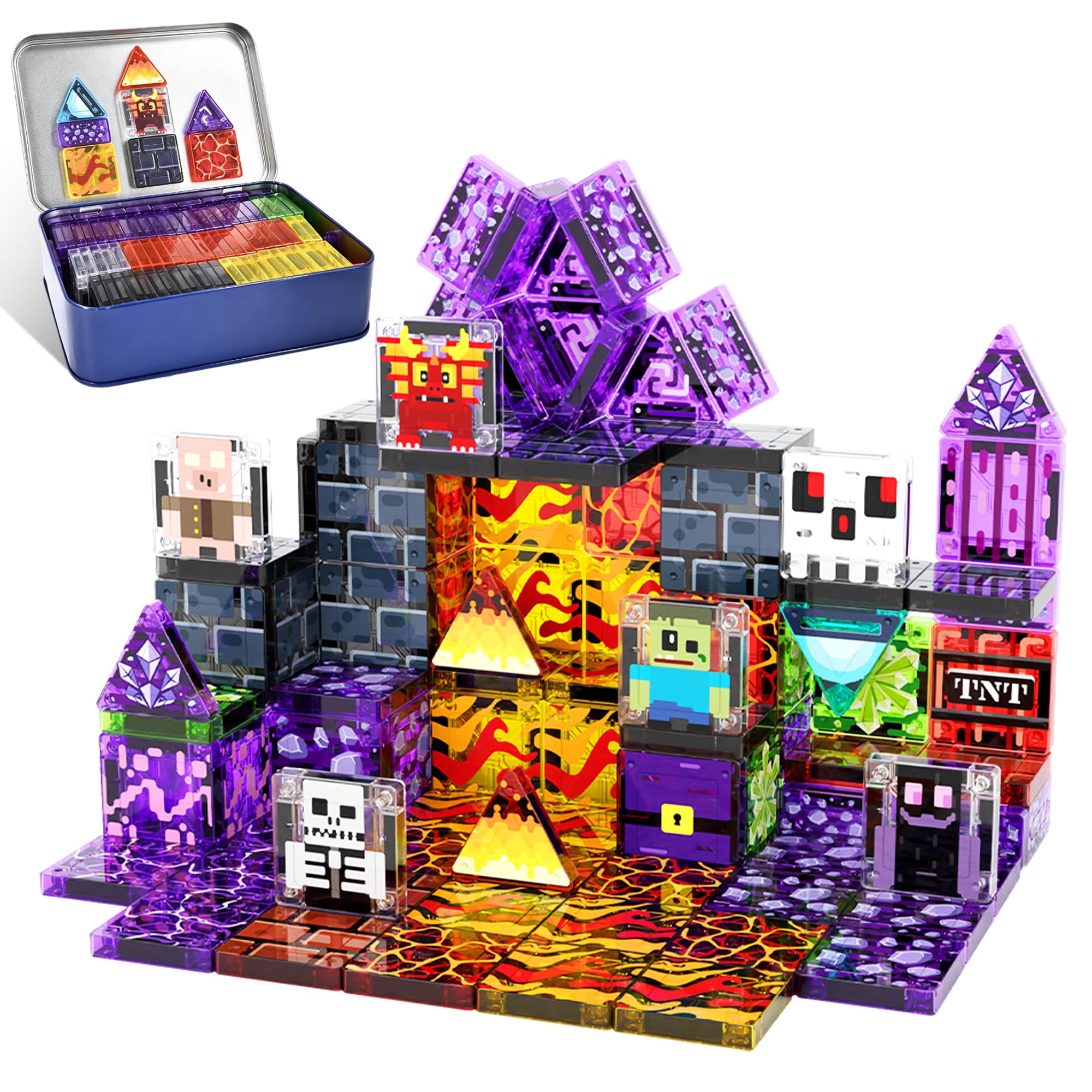 mobumeia Magnetic Tiles for Kids, 100PCS Travel Magnetic Building Tiles