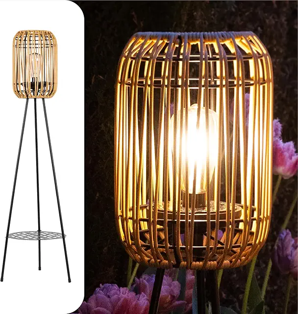 Gadgy Solar Rattan Outdoor Floor Lamp - Waterproof LED Garden Lighting with Tripod