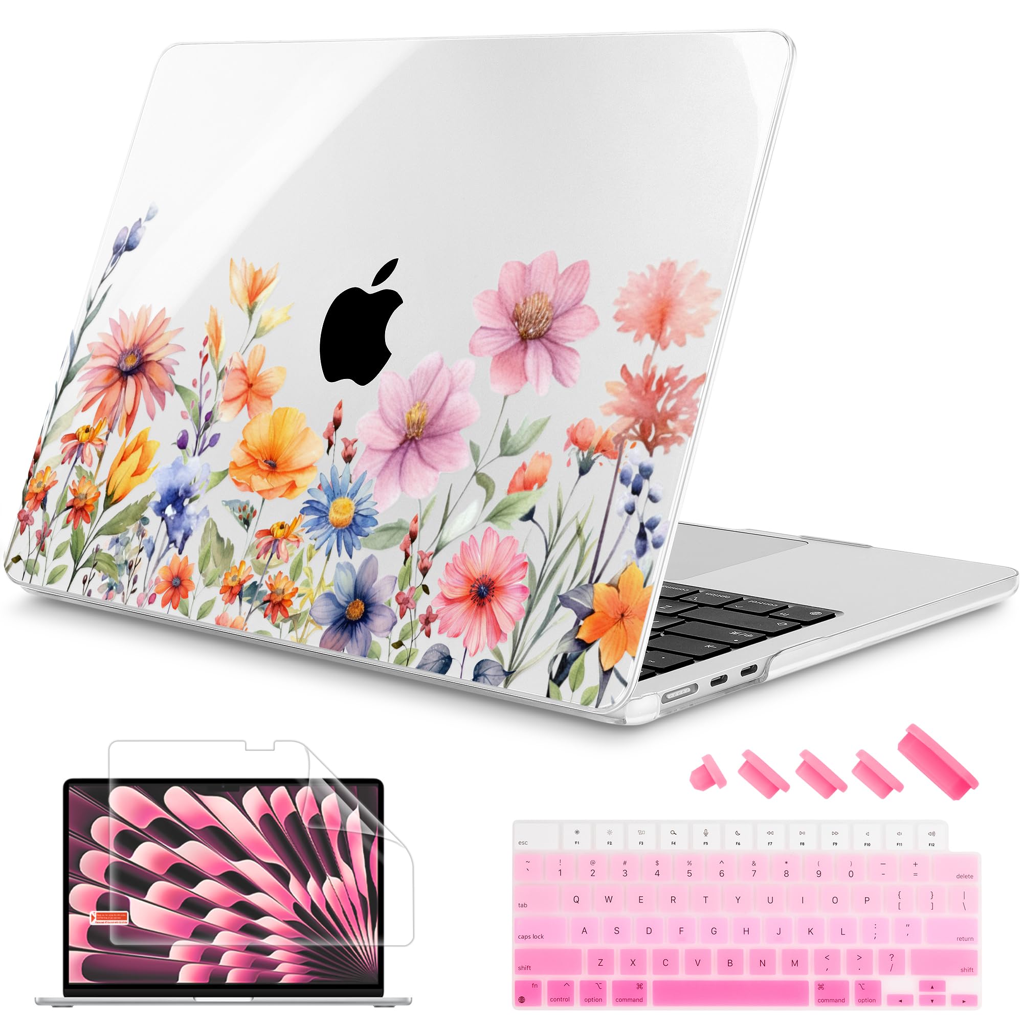 Mektron for 2026/2025/2024/2023 MacBook Air 15 INCH M5 A3448 /M4 A3241 /M3 A3114 /M2 A2941 Case, Printed Plastic Hard Shell Cover with 15.3" Liquid Retina Display Touch ID, Floral P165