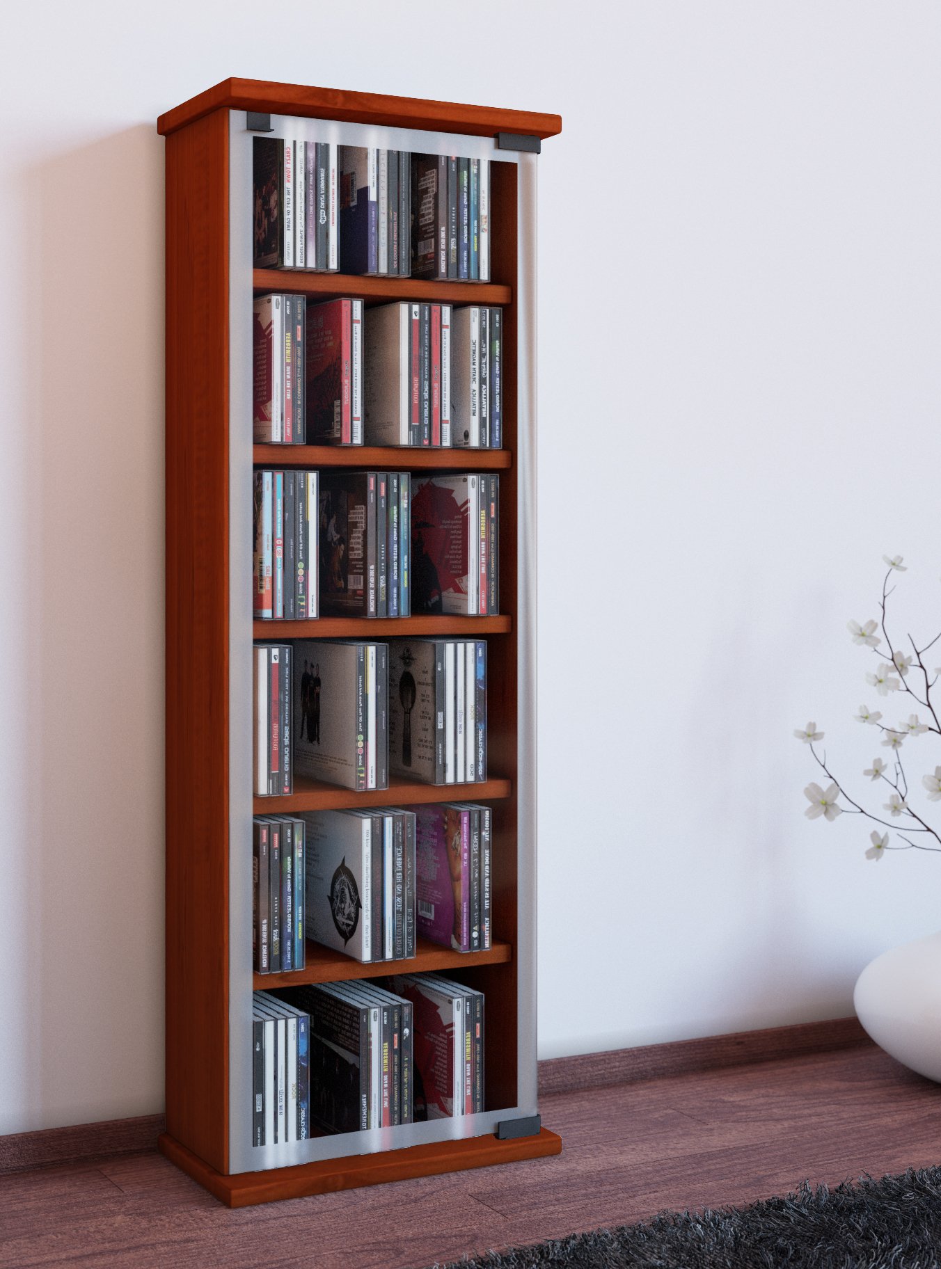 VCM Regal DVD CD Rack Medienregal Medienschrank Aufbewahrung Holzregal Stand Möbel Schrank Möbel Kern-Nussbaum Classic