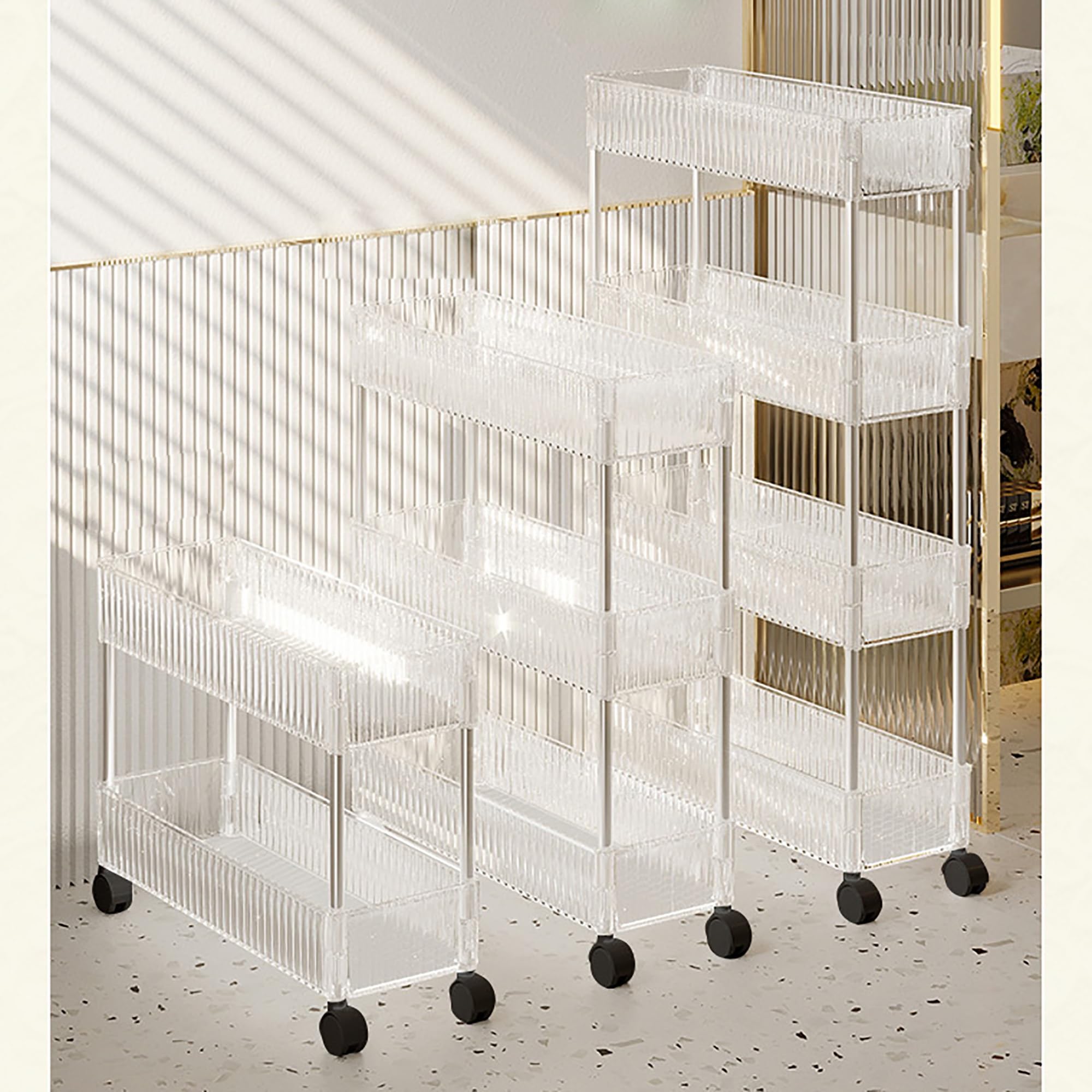 Carrello portaoggetti da bagno sottile a 4 ripiani con ruote per piccoli spazi, organizza la tua lavanderia, la zona WC e il soggiorno, design salvaspazio (13 x 37 x 89 cm)