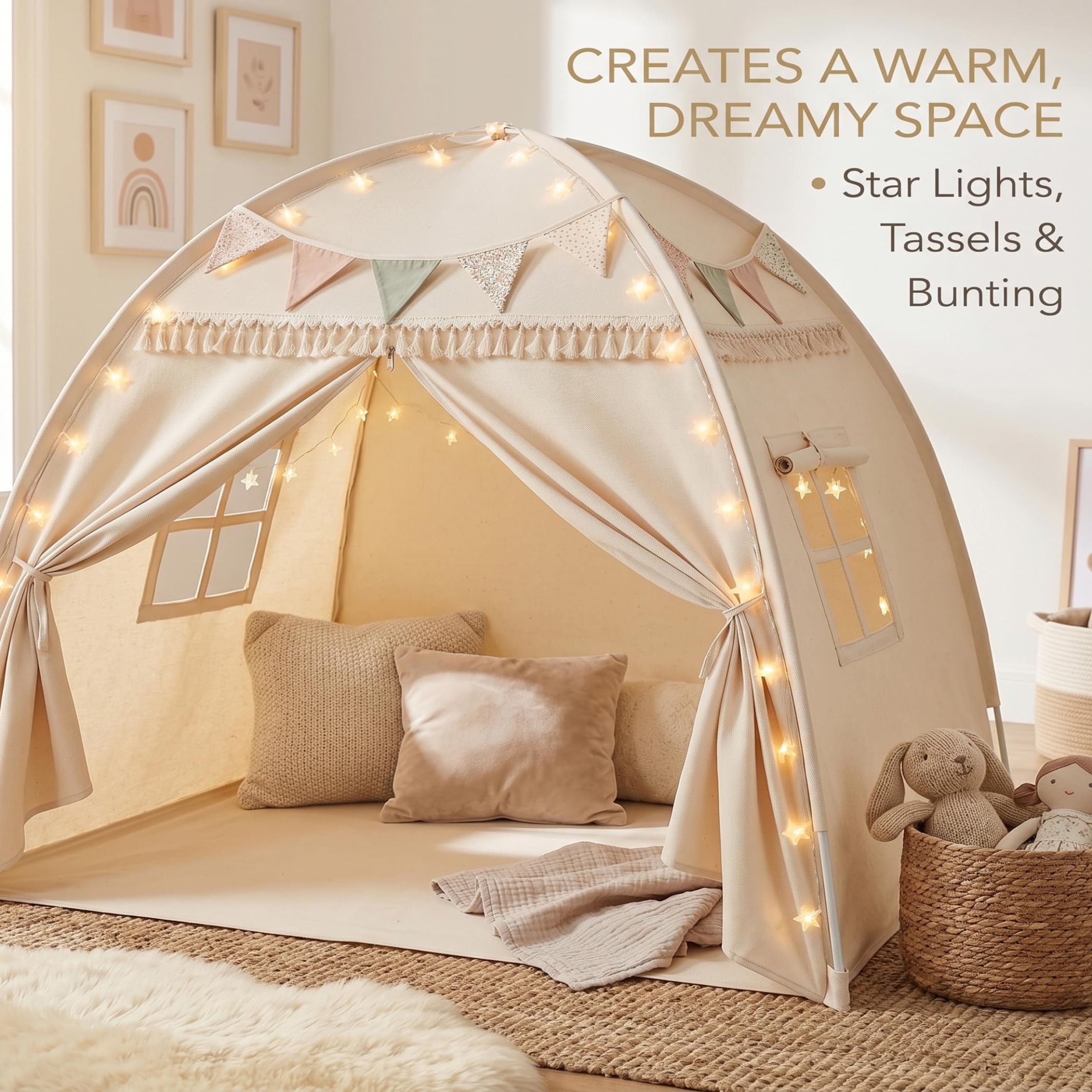 Tienda de campaña Interior para niños, Tienda de Juegos para Espacio Privado, casa de Juegos para niños pequeños con Cortina de Ventana y Puerta, decoración al Aire Libre