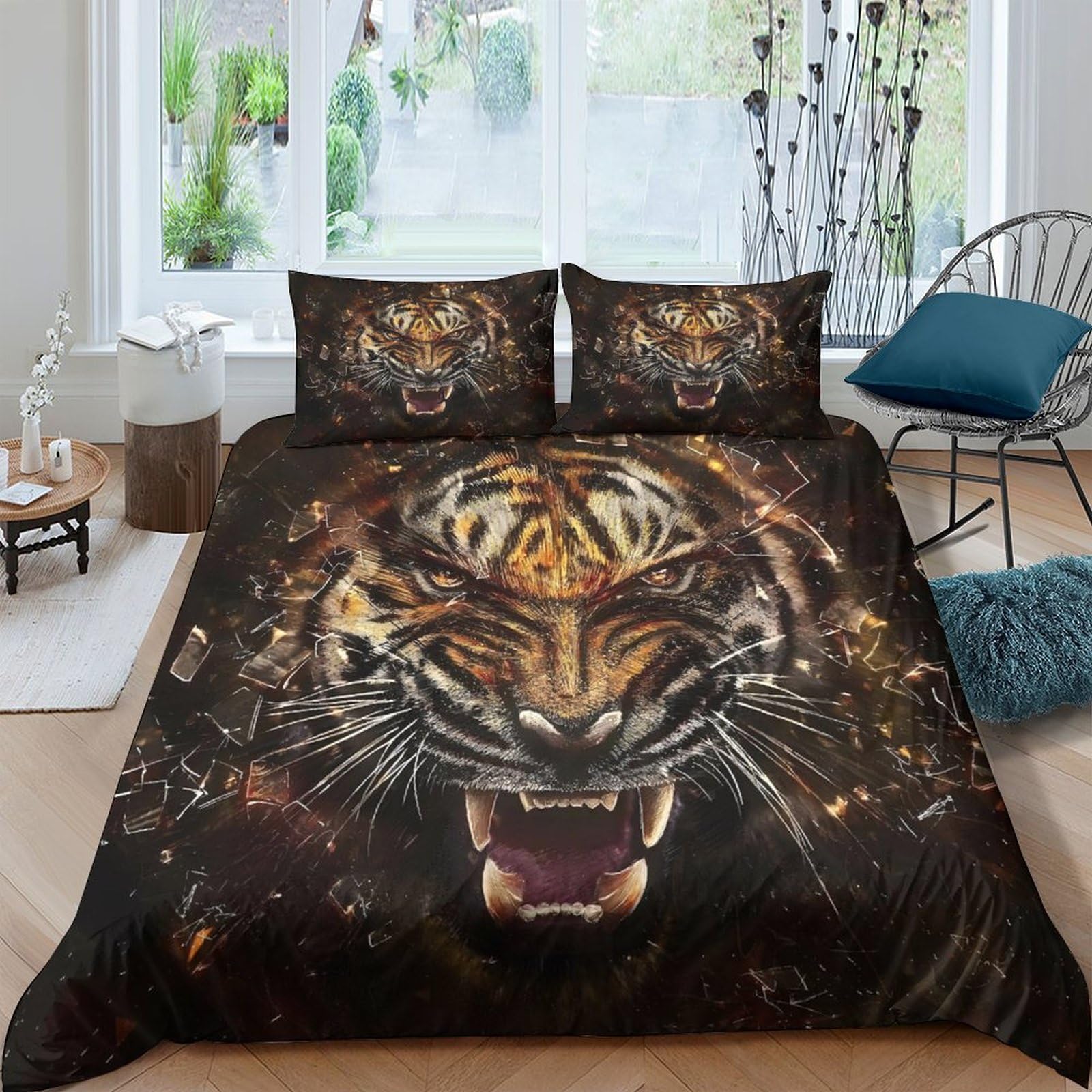 Ctjqhvkz Style-4 3D Printed Tiger Face Fitted Sheet Microfiber Soft Anti-Slip Jungle Animal Mattress Cover Bedroom Decor Single（135X200cm）