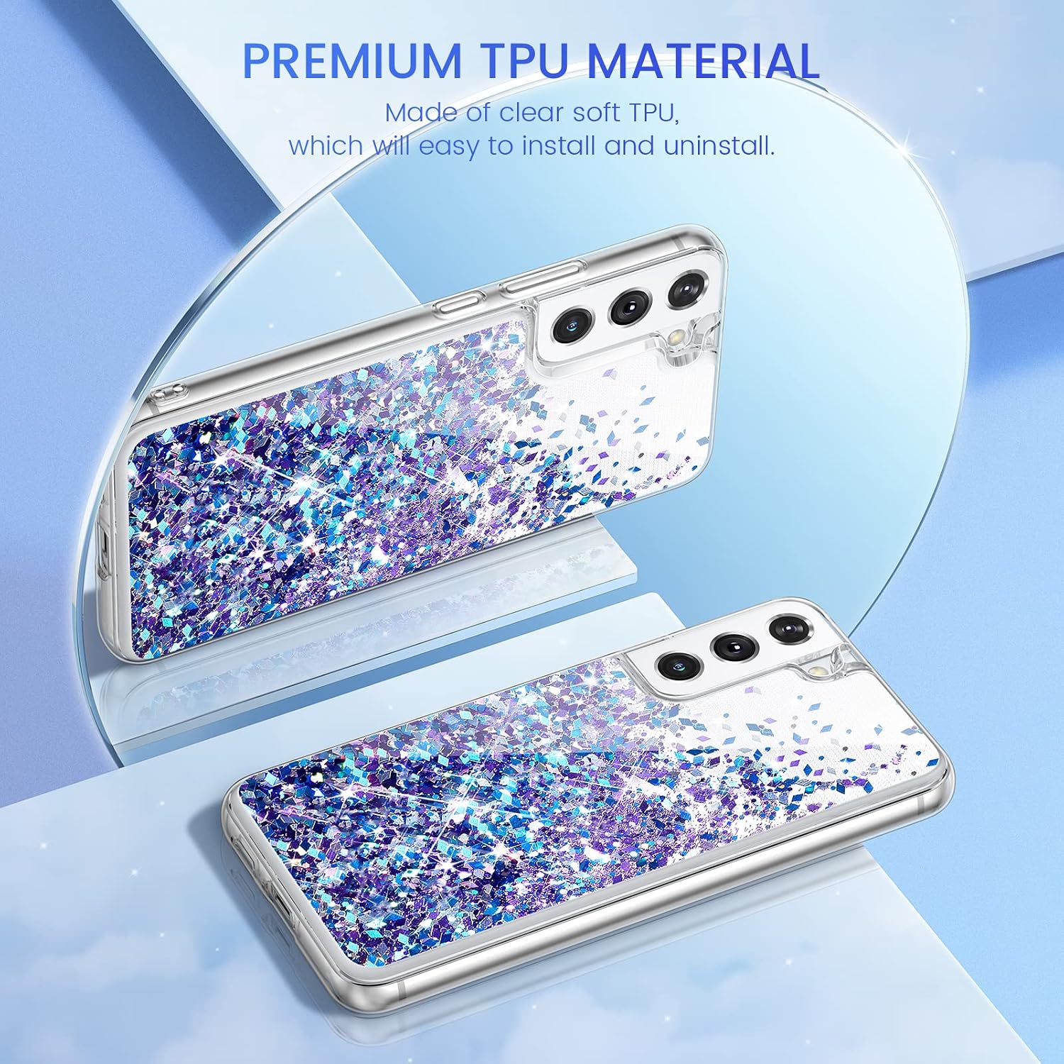 Caka Case Compatible for Galaxy S22, Samsung S22 5G Glitter Case for Girls Women Girly Bling Sparkle Liquid Flowing Quicksand TPU Phone Case for Samsung Galaxy S22 6.1 inches 2022 (Clear Blue Purple)