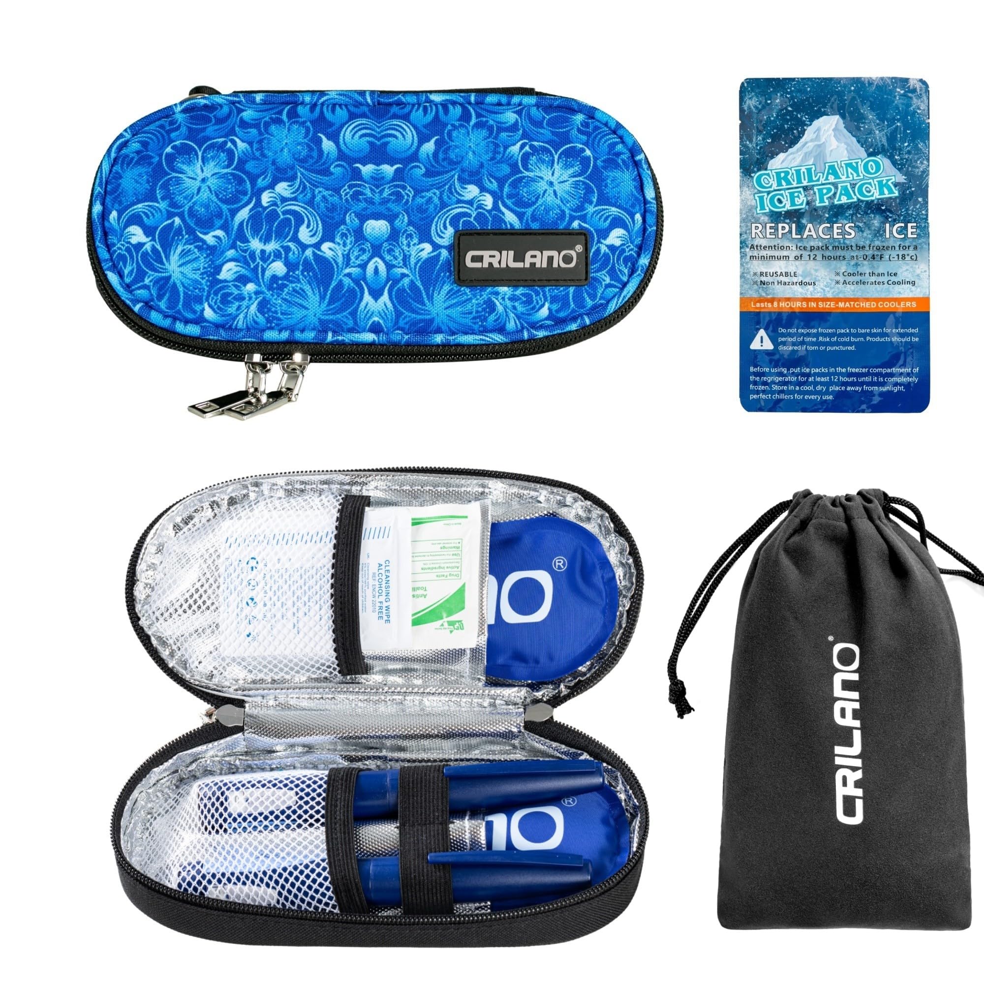 Insulin Cooler Travel case, Diabetics Insulated Bag Sets Medical Organizer with 2 ice Packs and Insulation Liner for Trips (Blue3)
