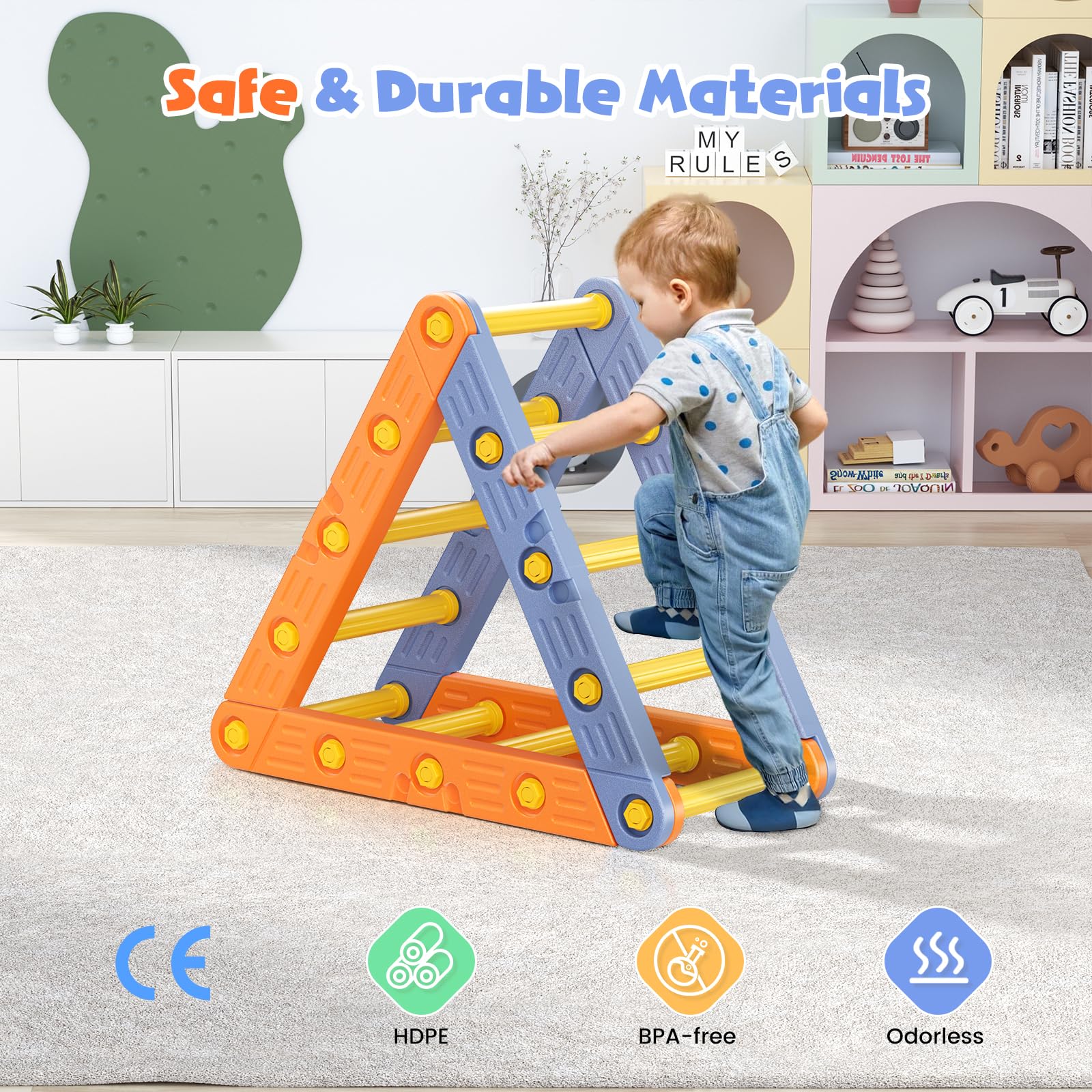 Triangle d'escalade pour Enfants 1 an+, Tour d'escalade Sécurisée, Poignées Antidérapantes, Développe Motricité et Équilibre, 50kg de Charge, Compact