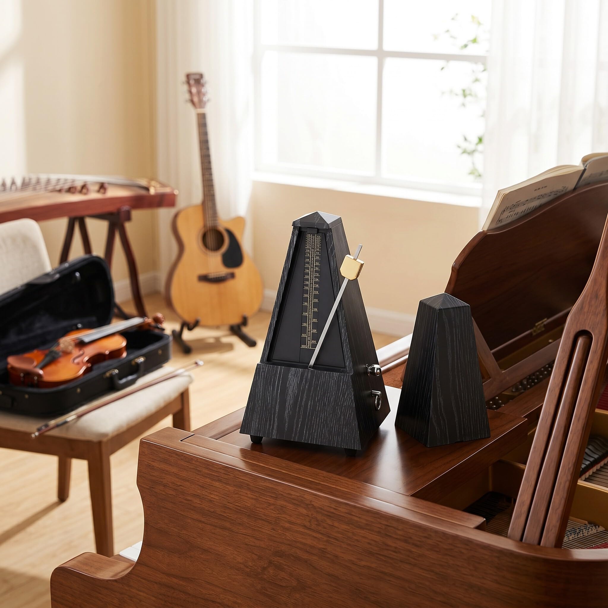Fabater Metronomo Meccanico per Pianoforte, Chitarra, Violino, Cetra, Movimento in Ottone Massiccio con Battiti Risonanti Chiari 40-208 BPM, modalità Accento Regolabile 0/2/3/4/6 (Grano di ebano)