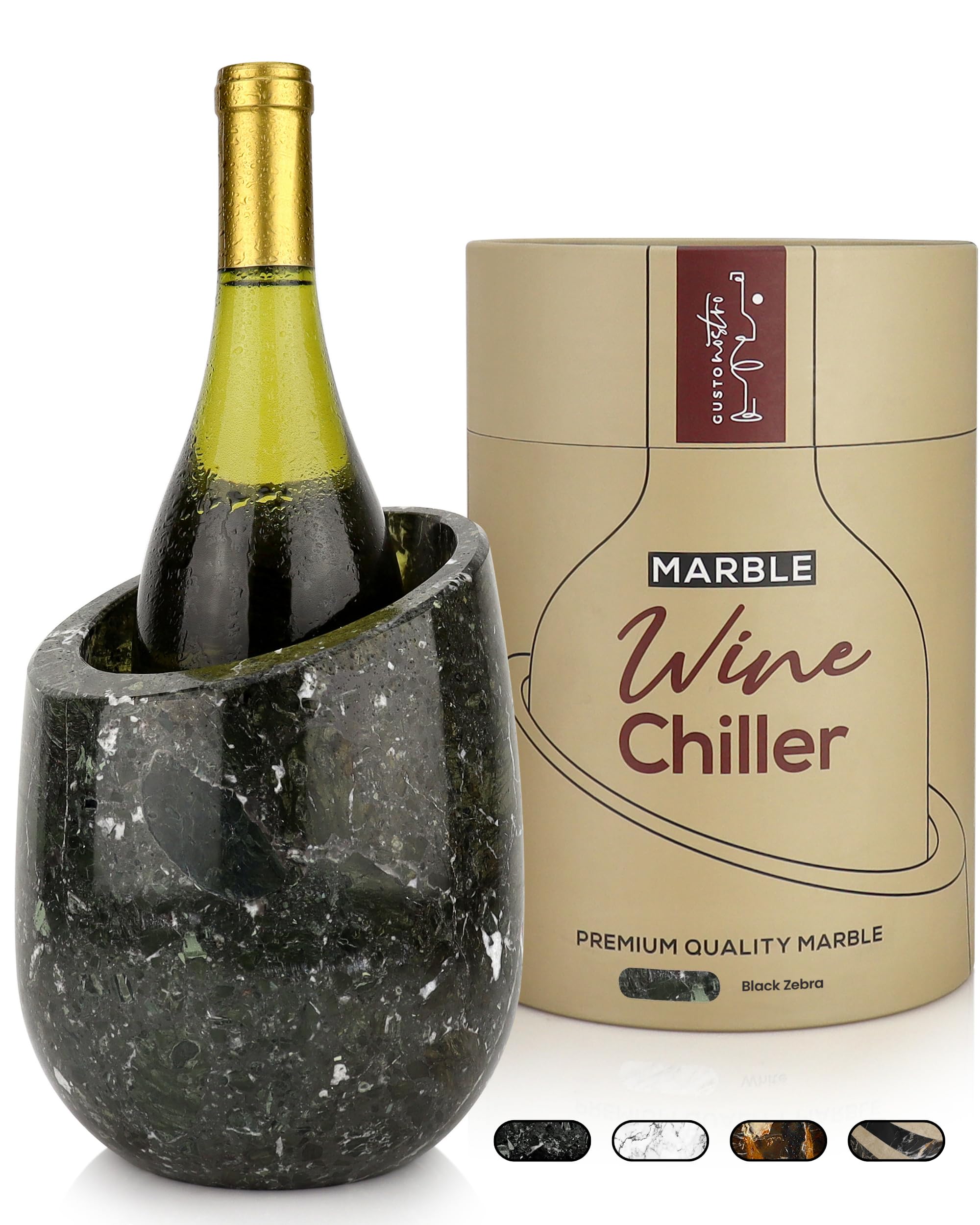 Gusto Nostro Marble Wine Chiller Bucket - 750ml Wine Bottle Cooler and Champagne Chiller for Party, Kitchen, Bar Cart Decor to Chill &amp; Keep Bottles Cold with Unique Wine Lovers Gift Box (Black Zebra)
