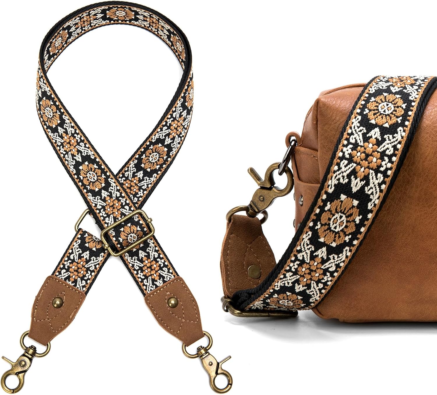 Purse Strap, 1.5" Cowhide Head Wide Shoulder Bag Strap Adjustable Replacement,Jacquard Embroidery Crossbody Bag Straps