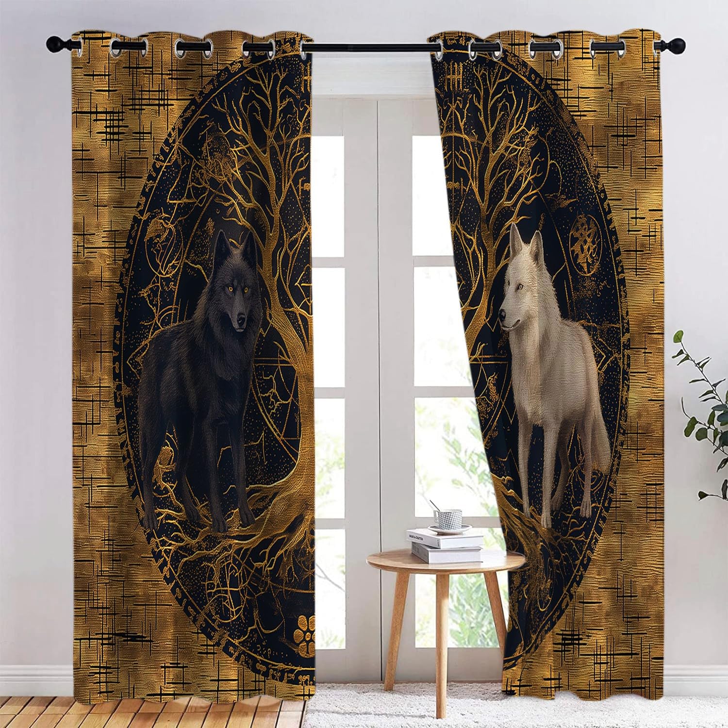 CozyRest Cortinas Opacas para Niños, Lámina de Oro Vikingo,Térmicas Aislantes Frío y Calor, Reducción de Ruido, Protección de Intimidad, 150 x 166 cm para Hogar y Dormitorio Infantil
