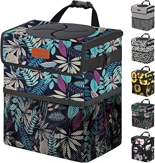 Vankor Car Trash Can with Lid Leak Proof Car Accessories for Women | 2.2 Gallon Cute Hanging Car Trash Bin for Men Car Truck Vehicle Sedan SUV Interior Automotive Garbage Cans, Leaves