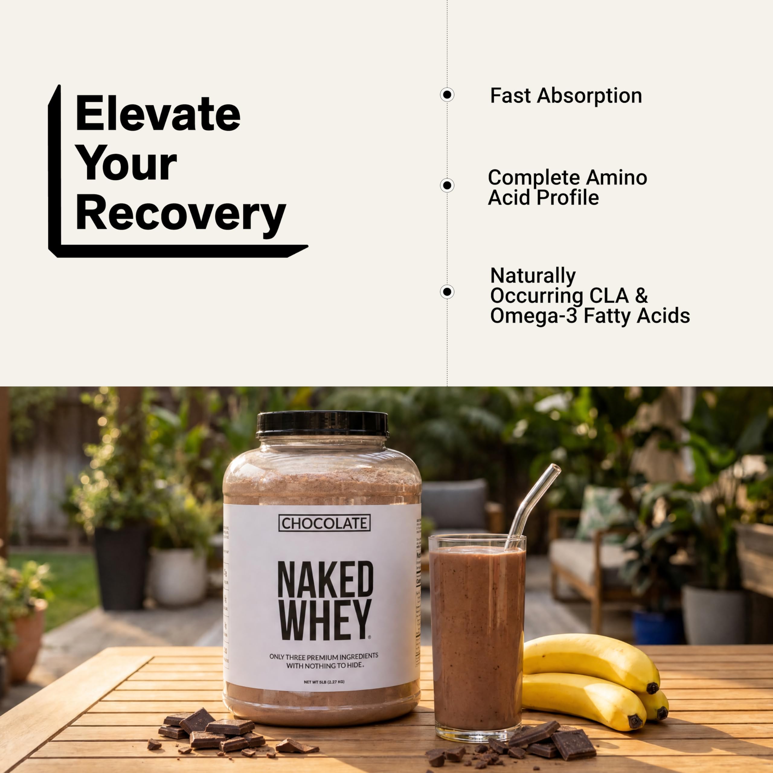 NAKED Whey Protein Supplement Powder, Chocolate, NSF Certified, GMO Free, Soy Free, Gluten Free Aid Muscle Growth and Recovery 60 Servings, 5 Ib — Amazon image 6