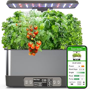 Hydroponics Growing System Indoor Garden, Smart Indoor Herb Garden with Grow Light, In door Gardening System 8 Pods, APP & WiFi Control, Auto Timer, Quiet Pump, Stainless, Gift for Women Mom, Gray