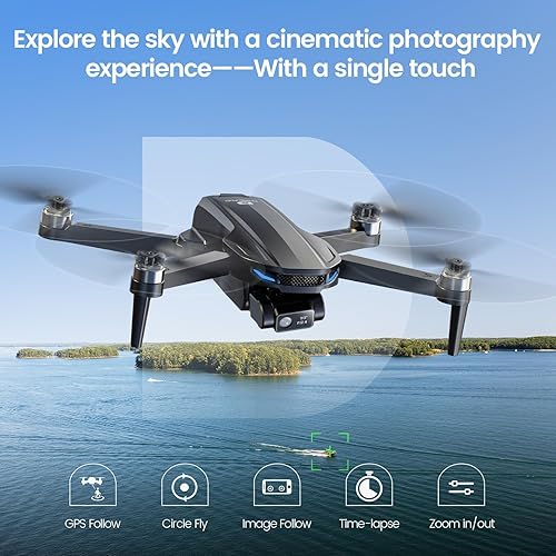 Miniatura 6 de DEERC Dron D65 con cámara 4K UHD para adultos, cardán de 2 ejes y estabilización EIS, cuadricóptero GPS plegable de menos de 8.78 oz con motores sin