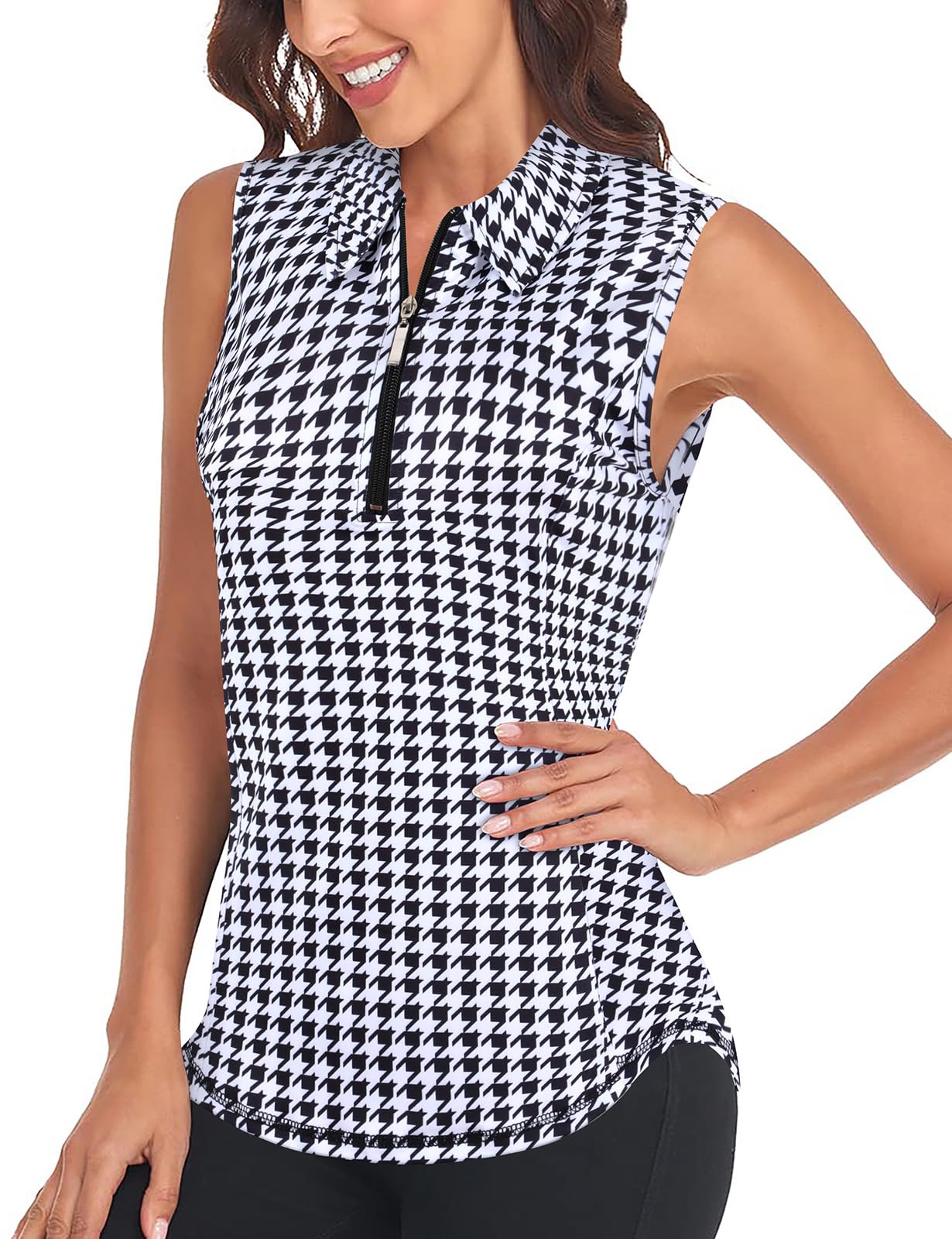 Viracy Ärmelloses Golf-Poloshirt für Damen, mit Reißverschluss, Sonnenschutz, Workout, Tank-Top, leicht, schnell trocknend, für Tennis, Freizeit