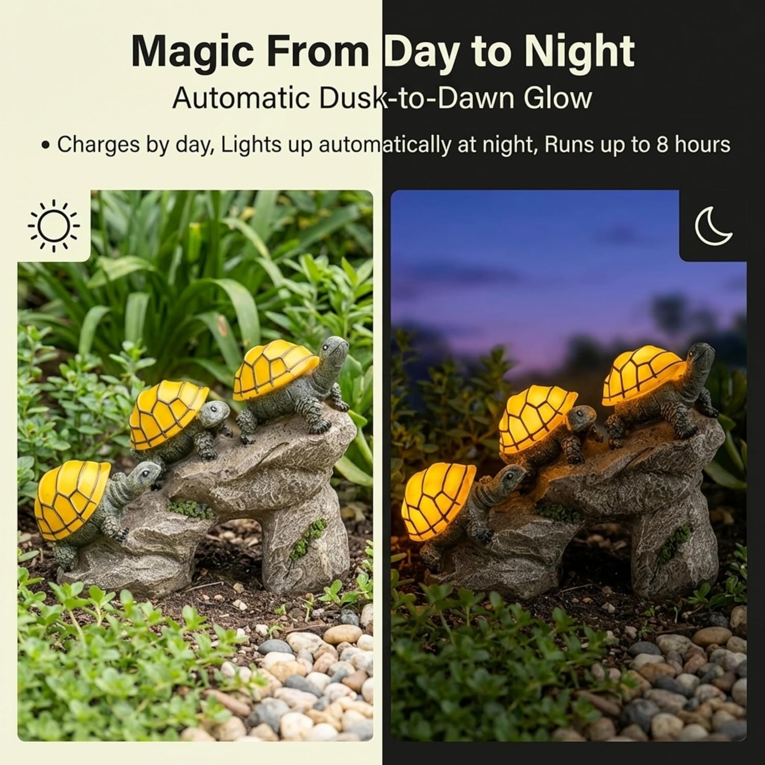 Solar Powered Turtles on Log Outdoor Accent Lighting LED Garden Light Decor