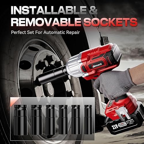 Miniatura 6 de Aiment Llave de impacto inalámbrica de 12 pulgada, par máximo de 590 pies-libras (800 N.m), pistola de impacto de potencia sin escobillas de 21 V,