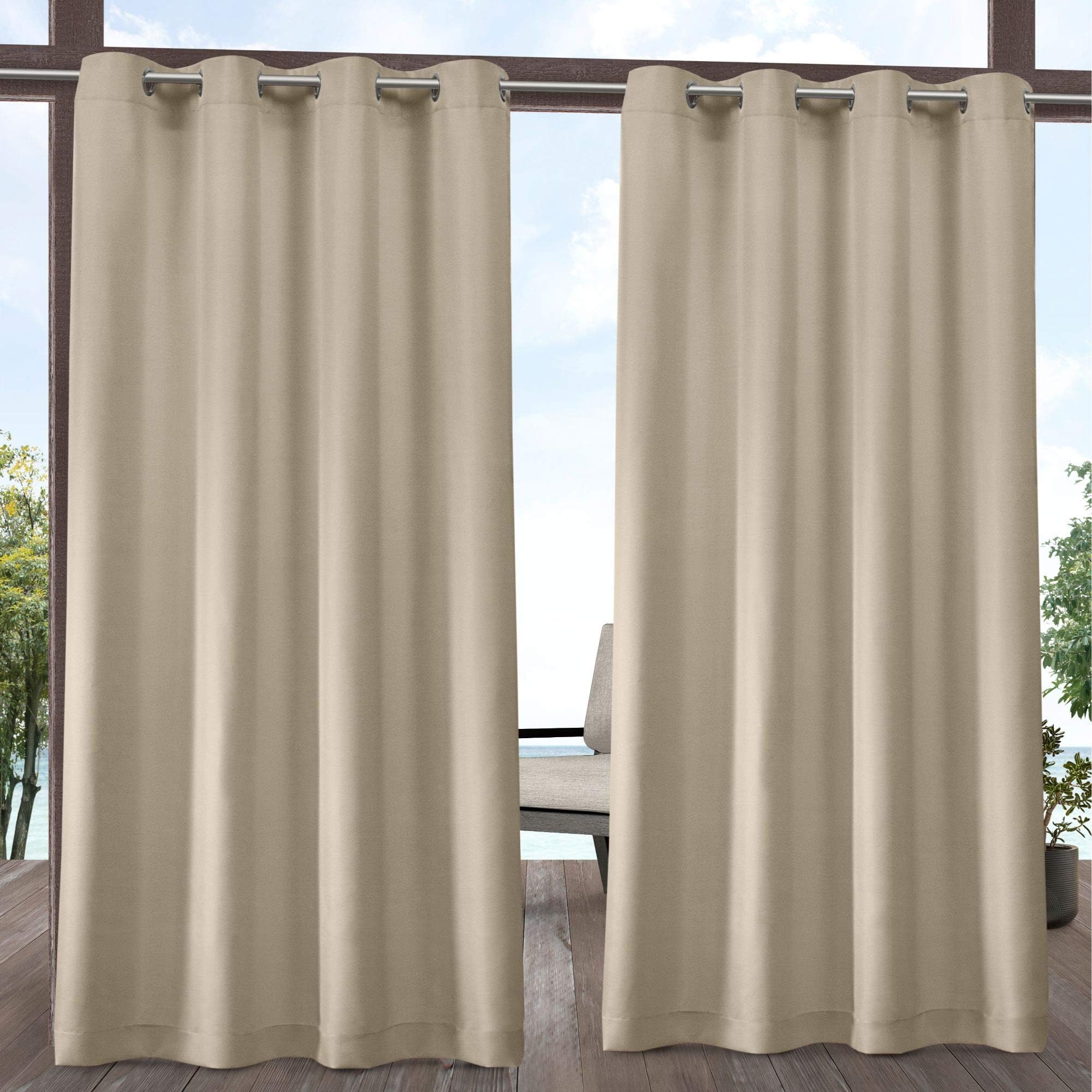 Exclusive Home Cabana Solid Indoor/Outdoor Light Filtering Grommet Top Curtain Panel Pair, 54"x108", Natural
