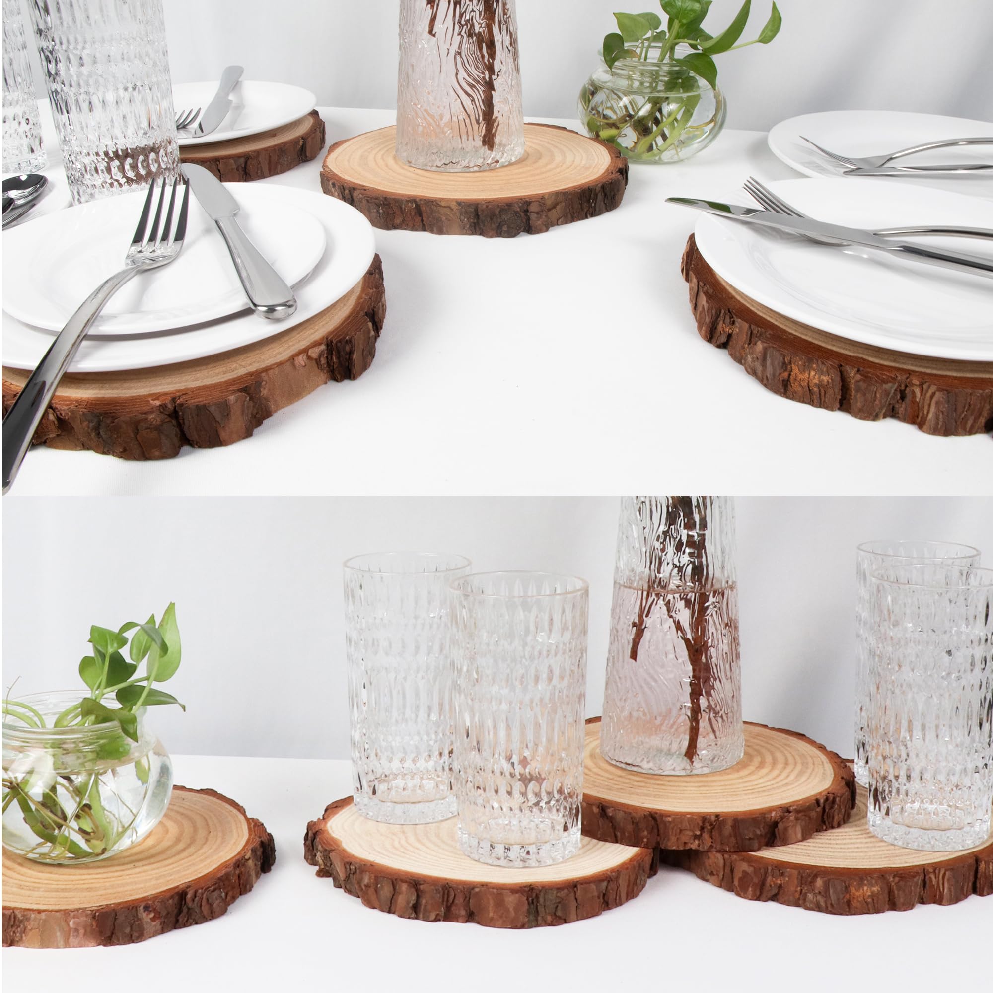 Rebanadas de madera natural sin terminar para centros de mesa y manualidades, discos de madera rústica, madera para manualidades, perfecto para proyectos de bricolaje, decoración de mesa